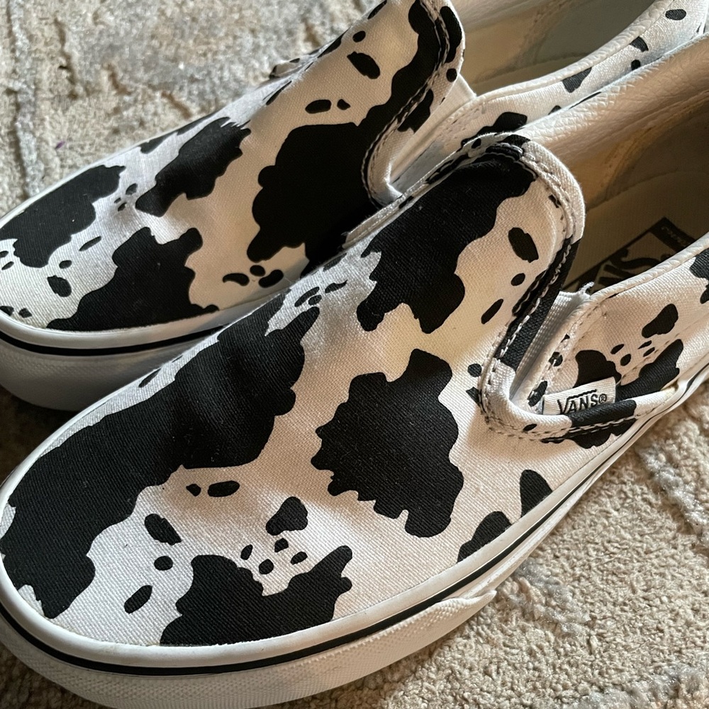 Custom Cow print slip on Vans
